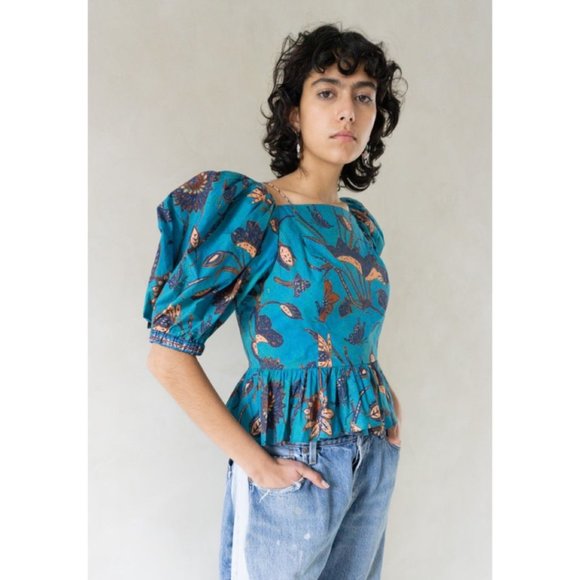 NWOT ULLA JOHNSON Carlotta Blouse in Lagoon U112 - Picture 5 of 12